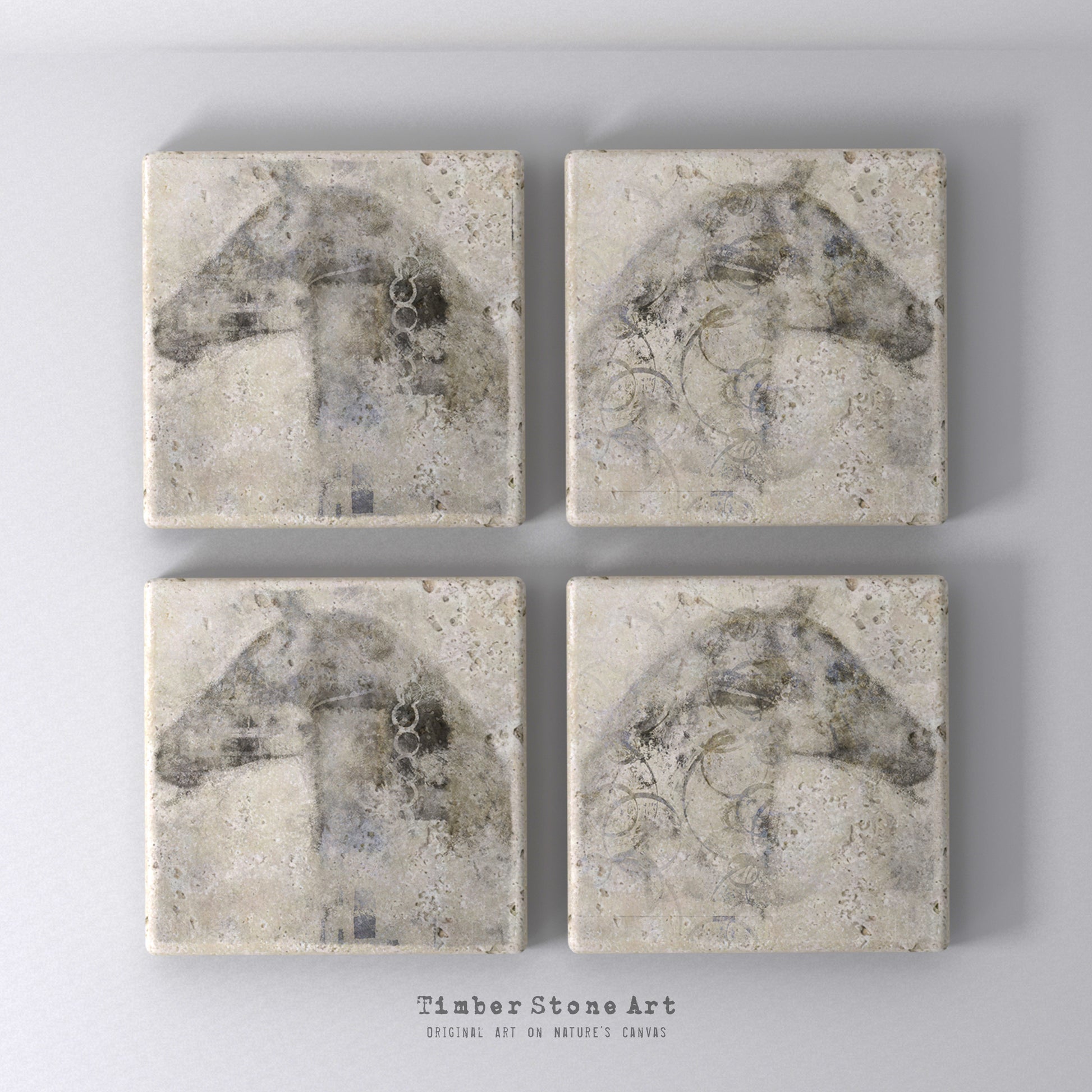 Abstract Horses 1 – Set of 4 Natural Stone Coasters