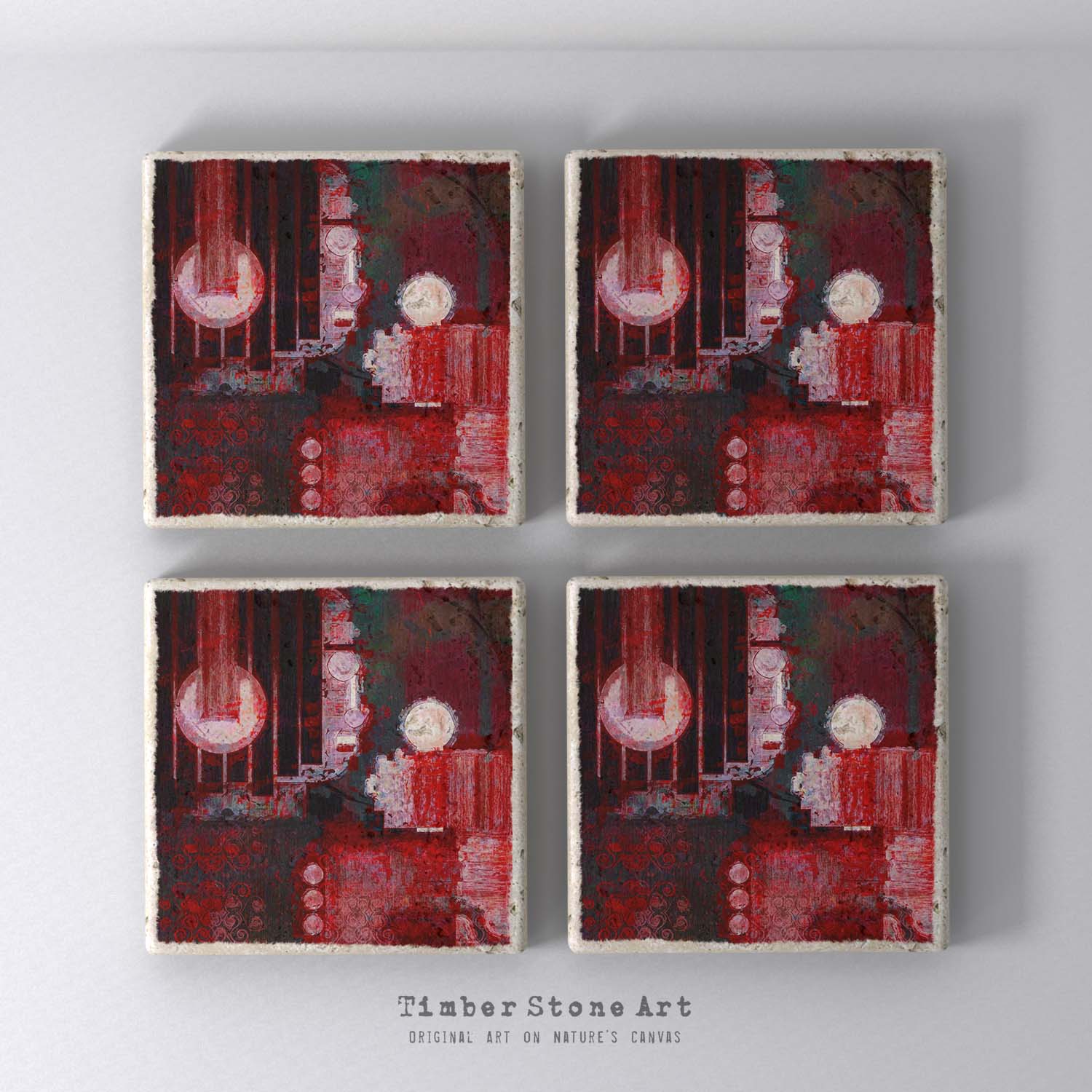 Abstract Head 26 - Set Of 4 Natural Stone Coasters