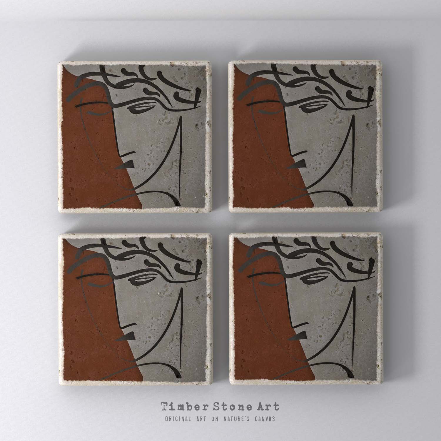 AbstractFace_Square - Set Of 4 Natural Stone Coasters
