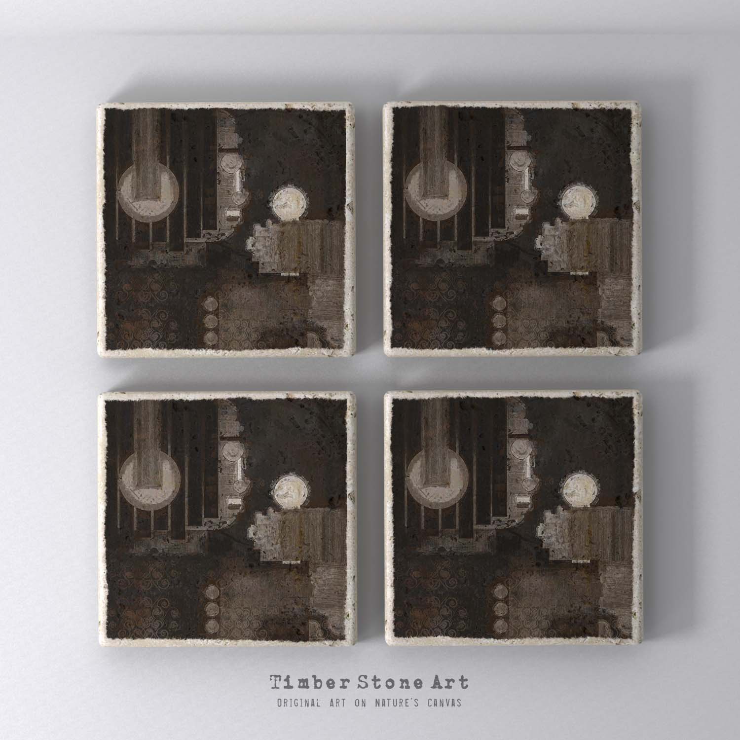 AbstractHead1_20 - Set Of 4 Natural Stone Coasters