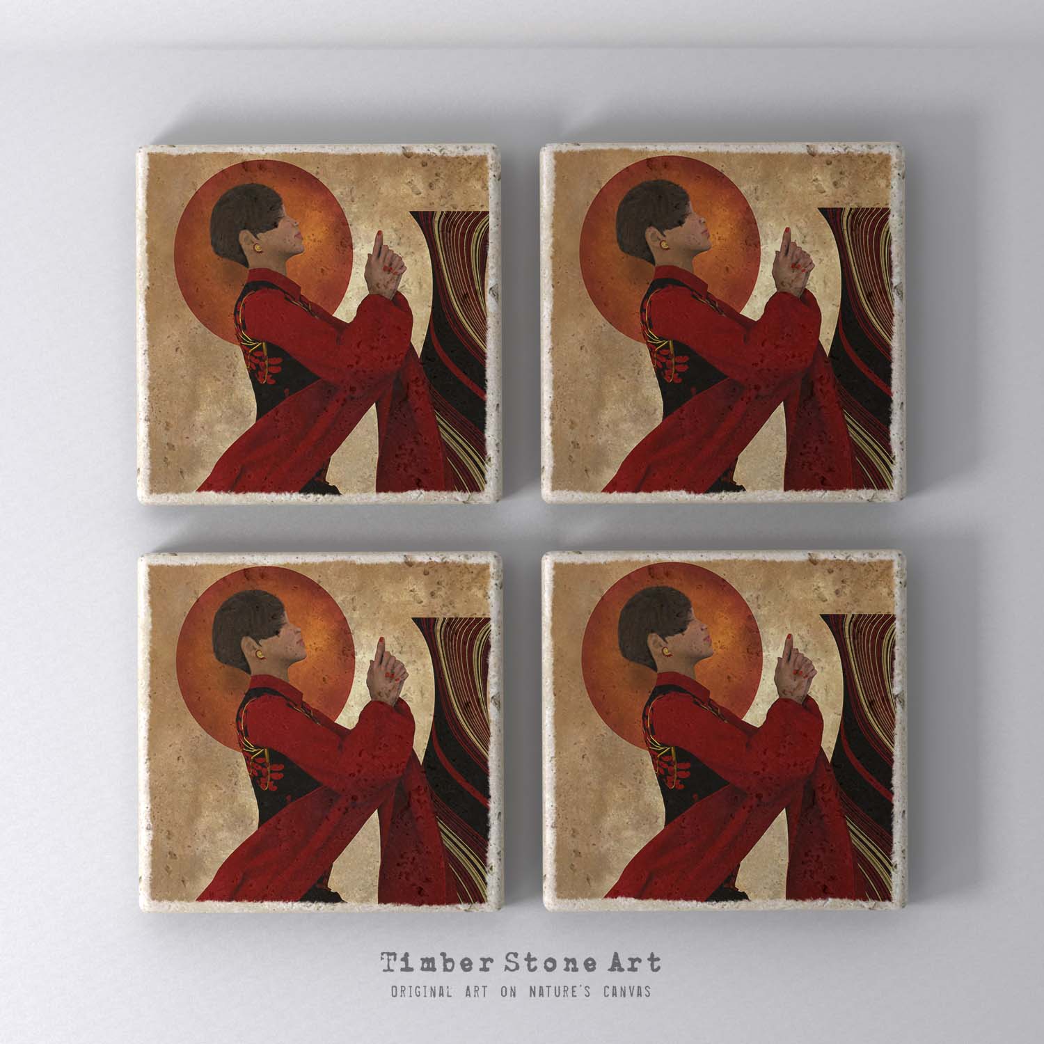ETHNIC0423 - Set Of 4 Natural Stone Coasters
