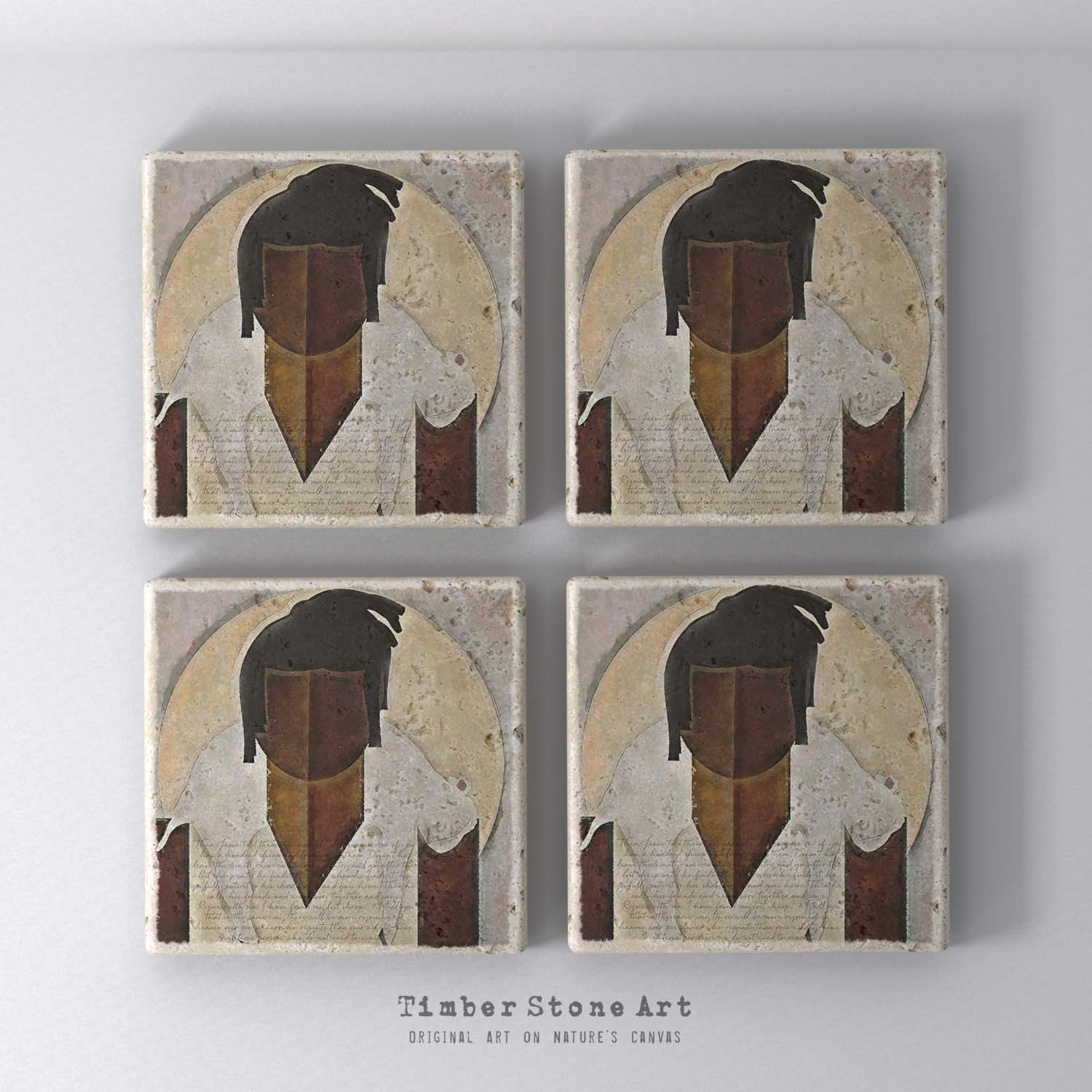 MySheepKnowMyVoice_8 - Set Of 4 Natural Stone Coasters
