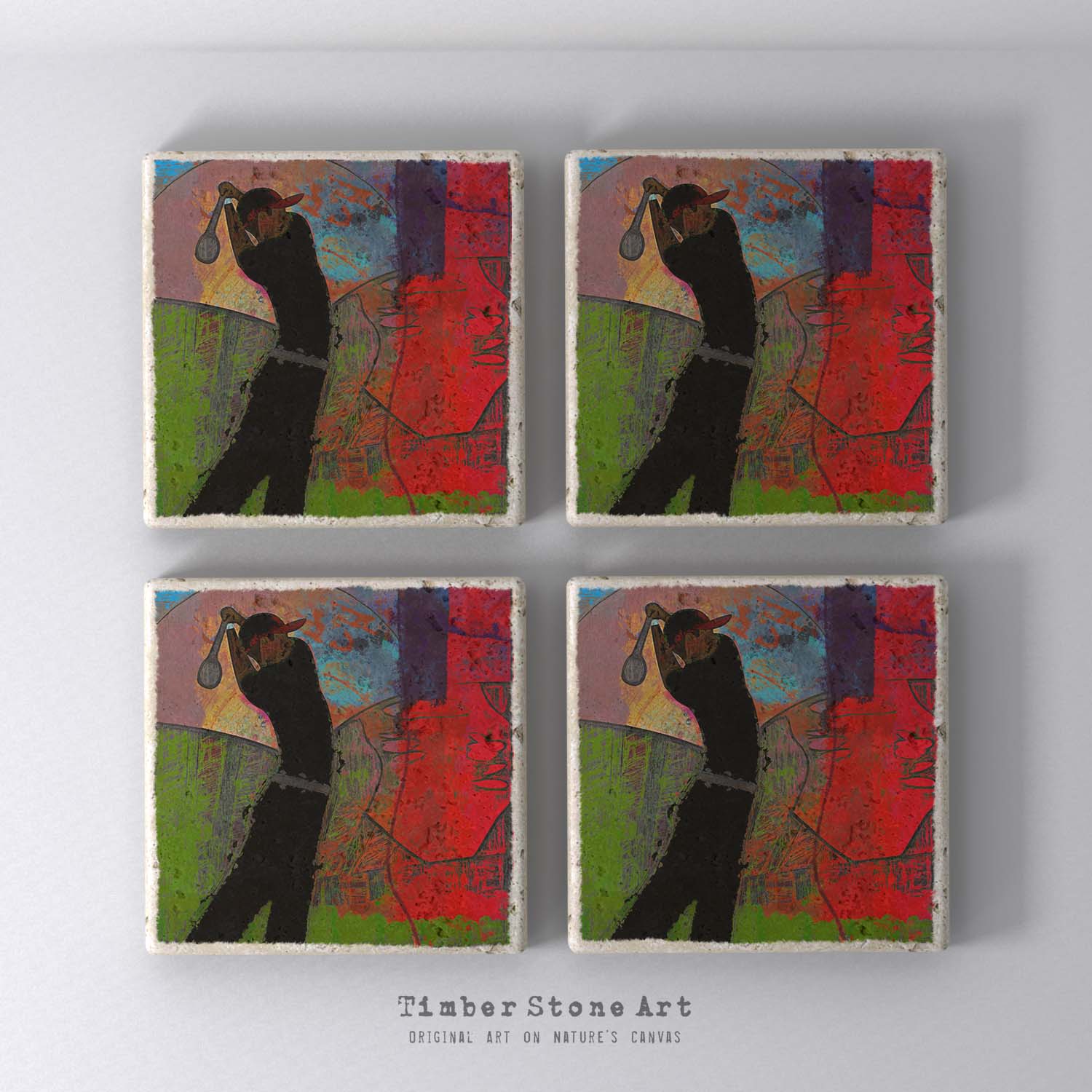 Golf2_30 - Set Of 4 Natural Stone Coasters