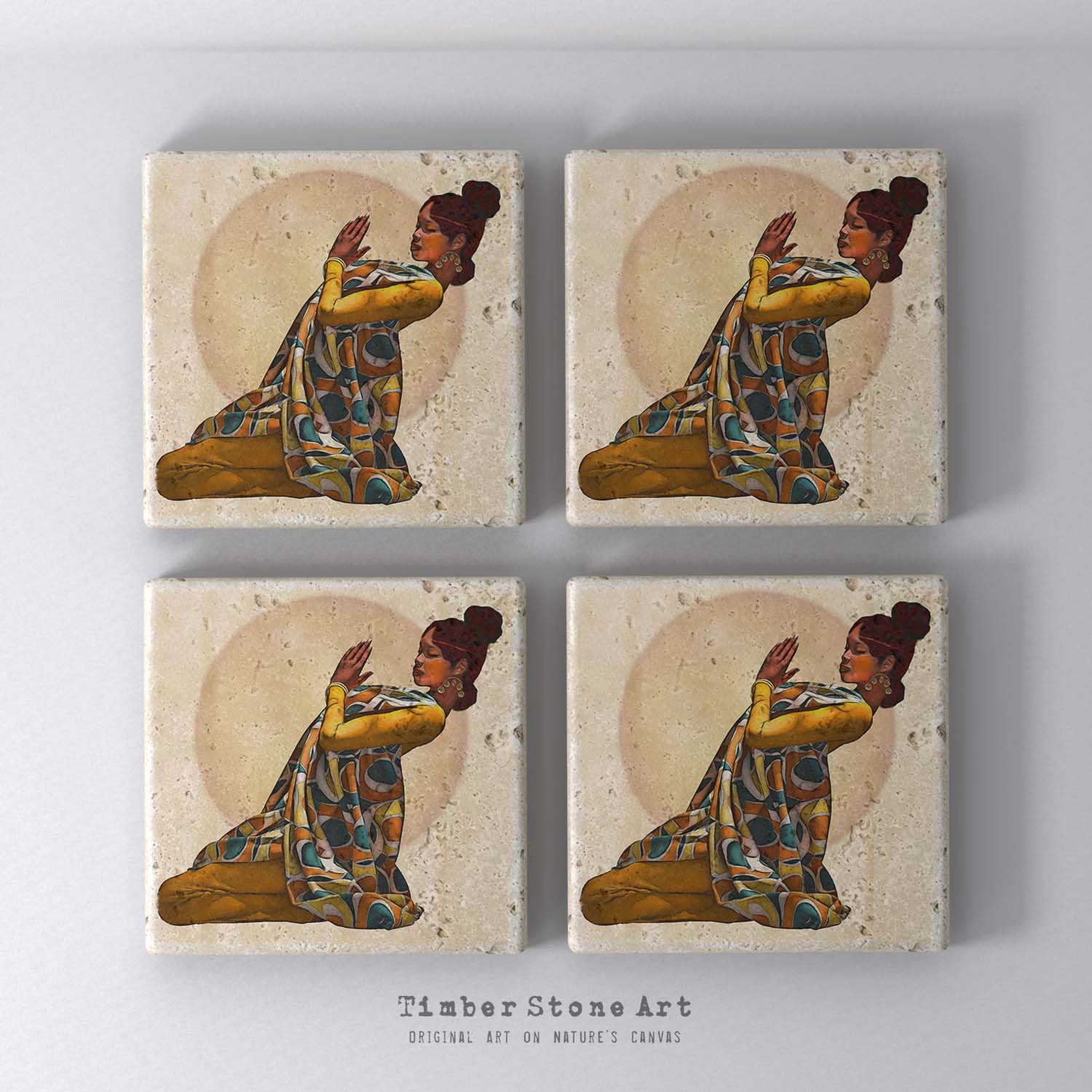 PostureOfPrayer2 - Set Of 4 Natural Stone Coasters
