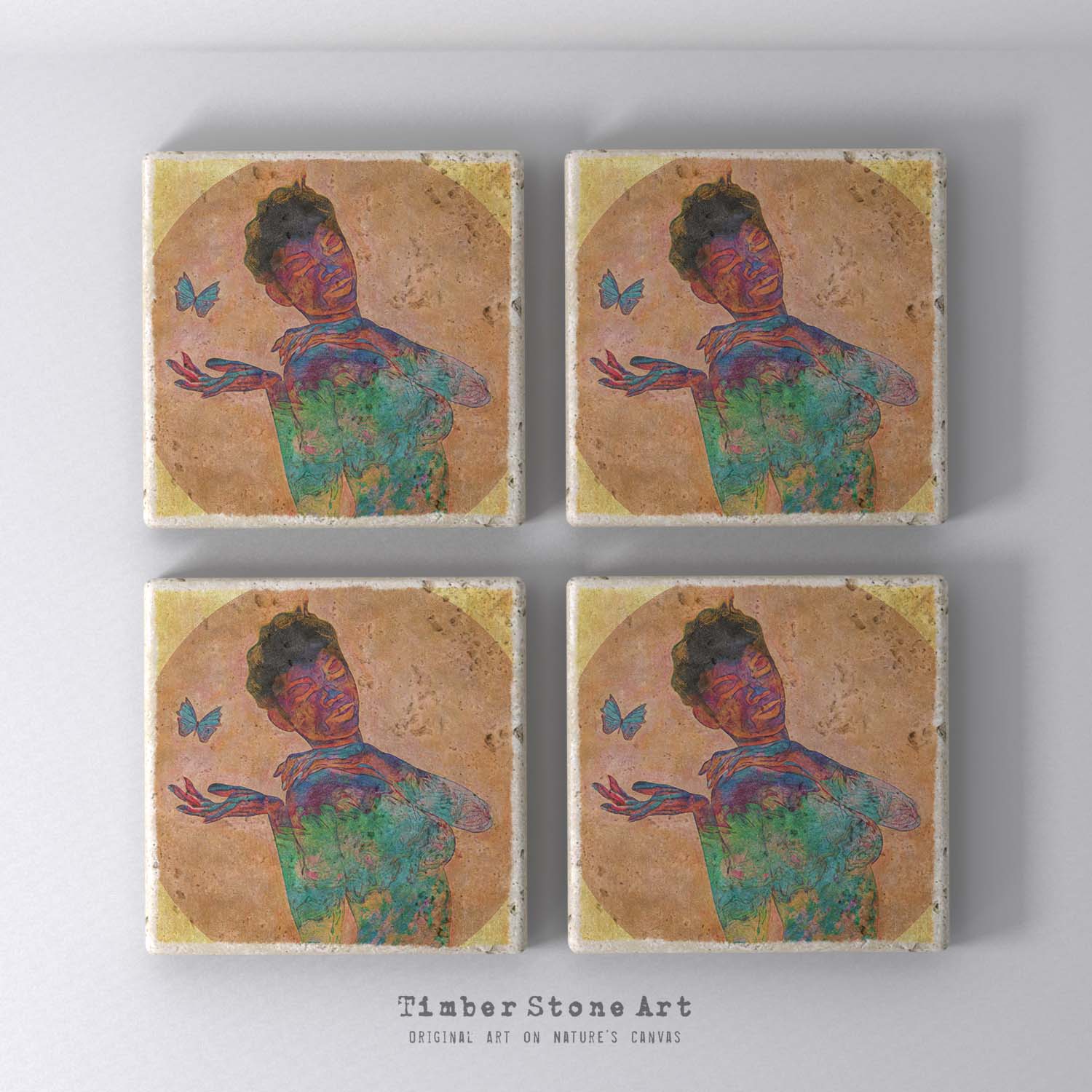 Relax1_23 - Set Of 4 Natural Stone Coasters