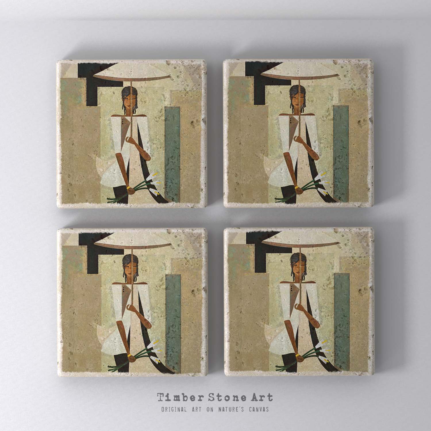 UmbrellaCube_7 - Set Of 4 Natural Stone Coasters