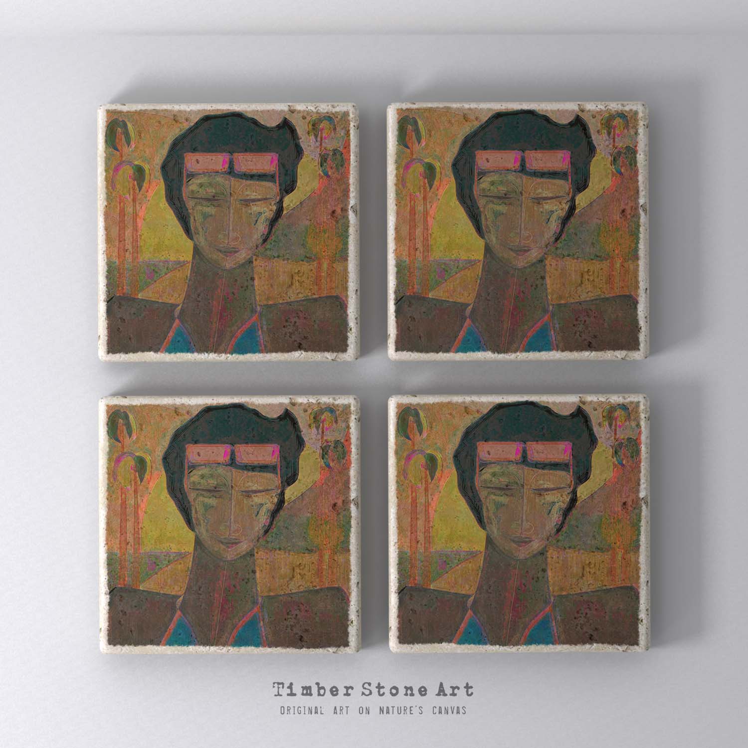 Vacation47 - Set Of 4 Natural Stone Coasters