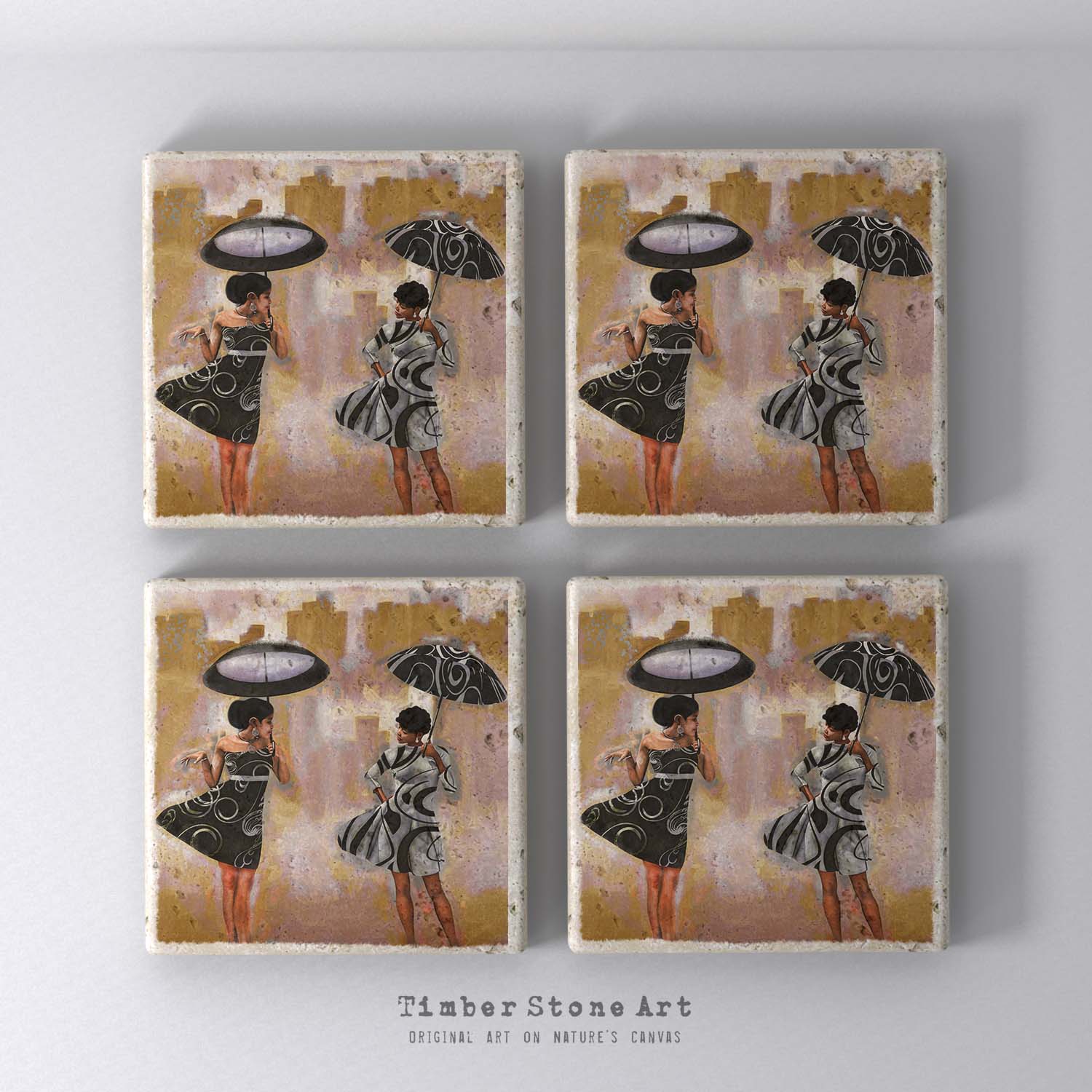 ETHNIC0556-3 - Set Of 4 Natural Stone Coasters