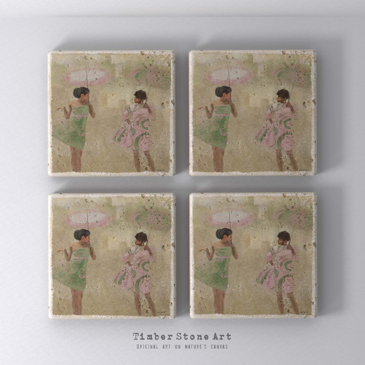 ETHNIC0556-10 - Set Of 4 Natural Stone Coasters