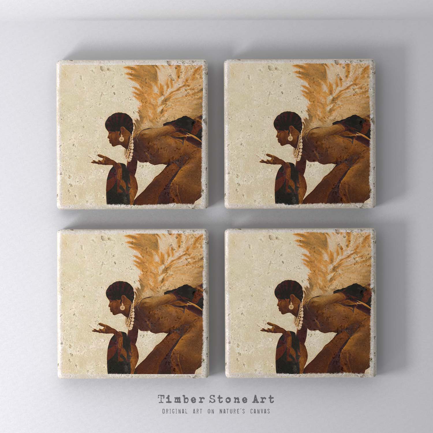 ETHNIC0586 - Set Of 4 Natural Stone Coasters