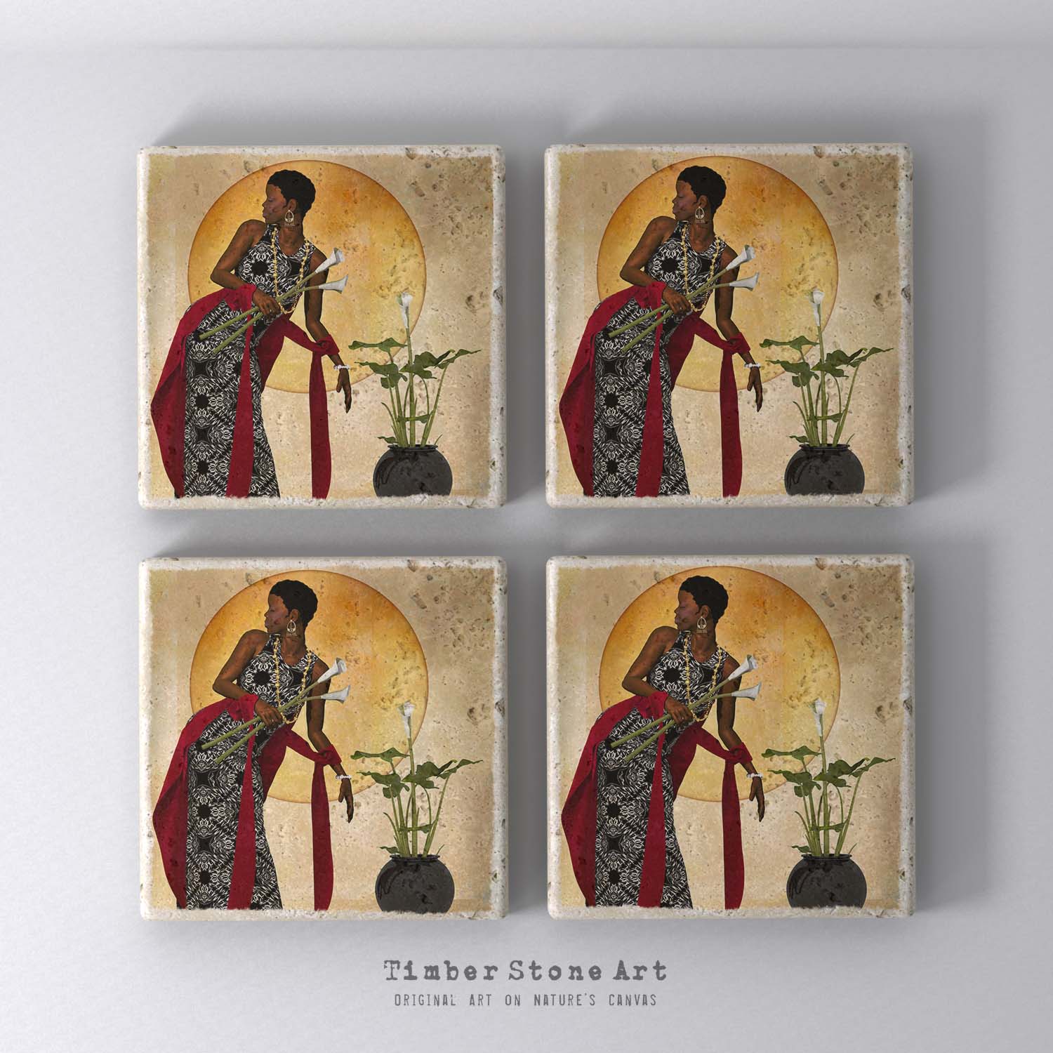 ETHNIC0710 - Set Of 4 Natural Stone Coasters