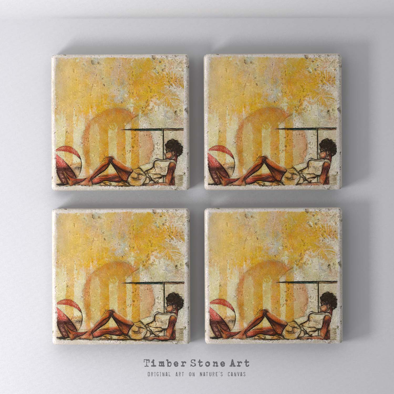 ETHNIC0744-15 - Set Of 4 Natural Stone Coasters