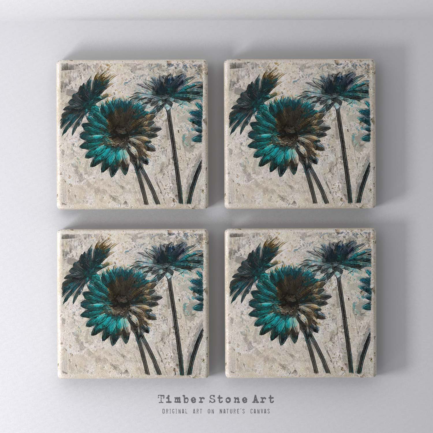 Flower2-Painting1 - Set Of 4 Natural Stone Coasters